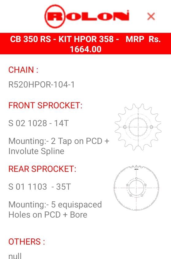 Honda H'ness CB 350cc Chain Sprocket Kit by Rolon