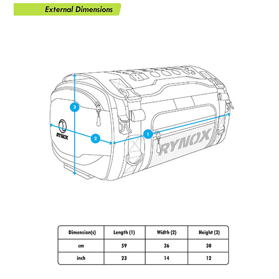 Rynox Navigator Tail bag size / dimensions