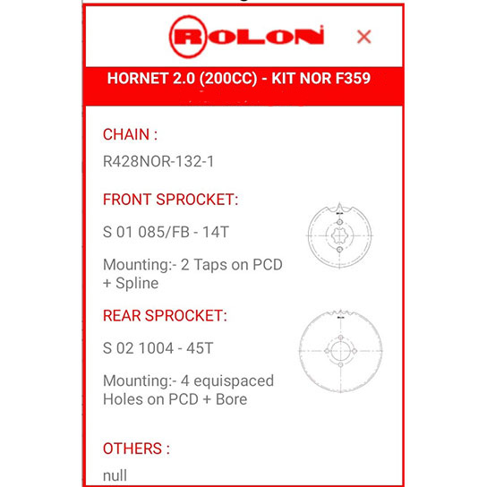 Rolon Hornet 2.0 Chain Sprocket Kit